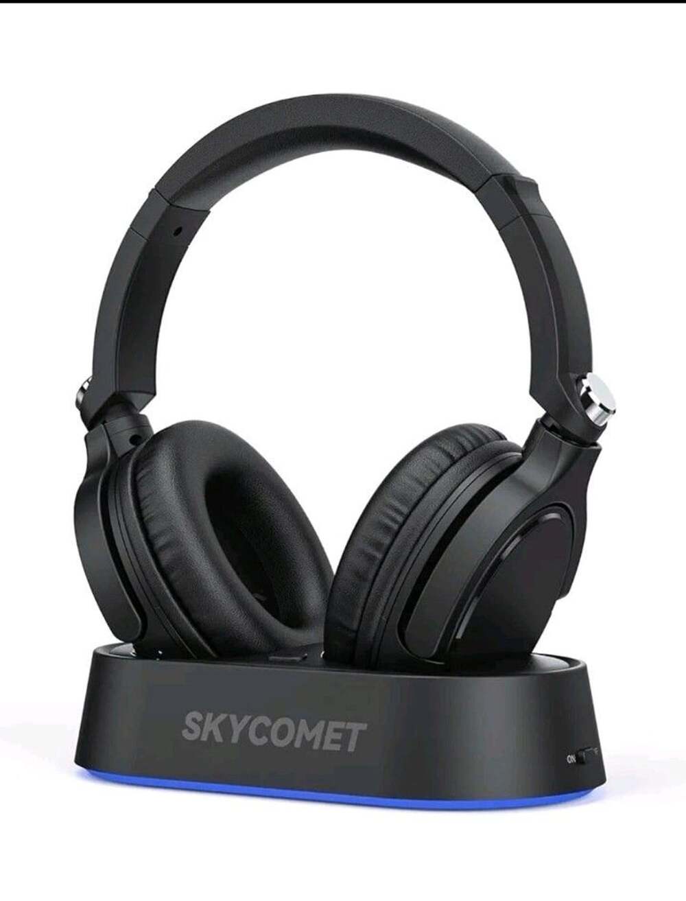 SKYCOMET Wireless Headphones for TV with Transmitter Charging Base Black